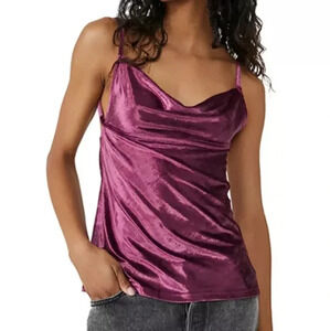 Free People Velvet Cowl Neck‎ Cami Tank Top Purple XS NWT